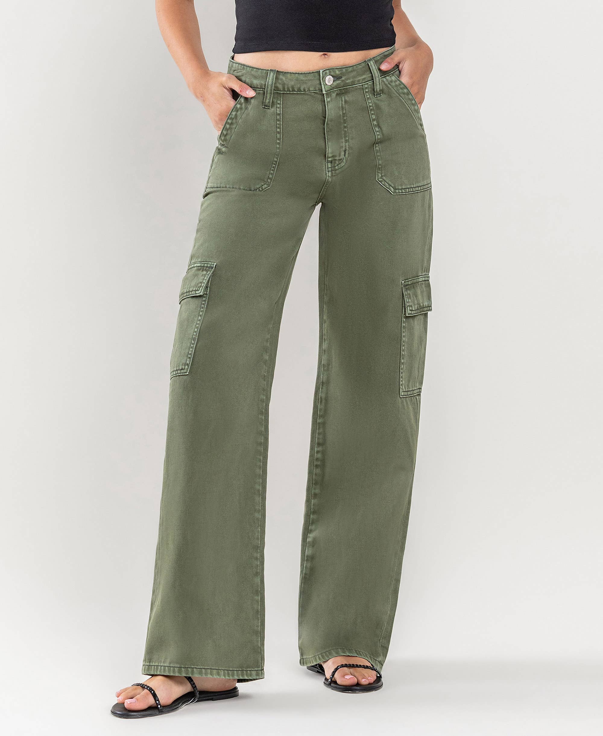 HIGH RISE UTILITY CARGO WIDE JEANS Vervet
