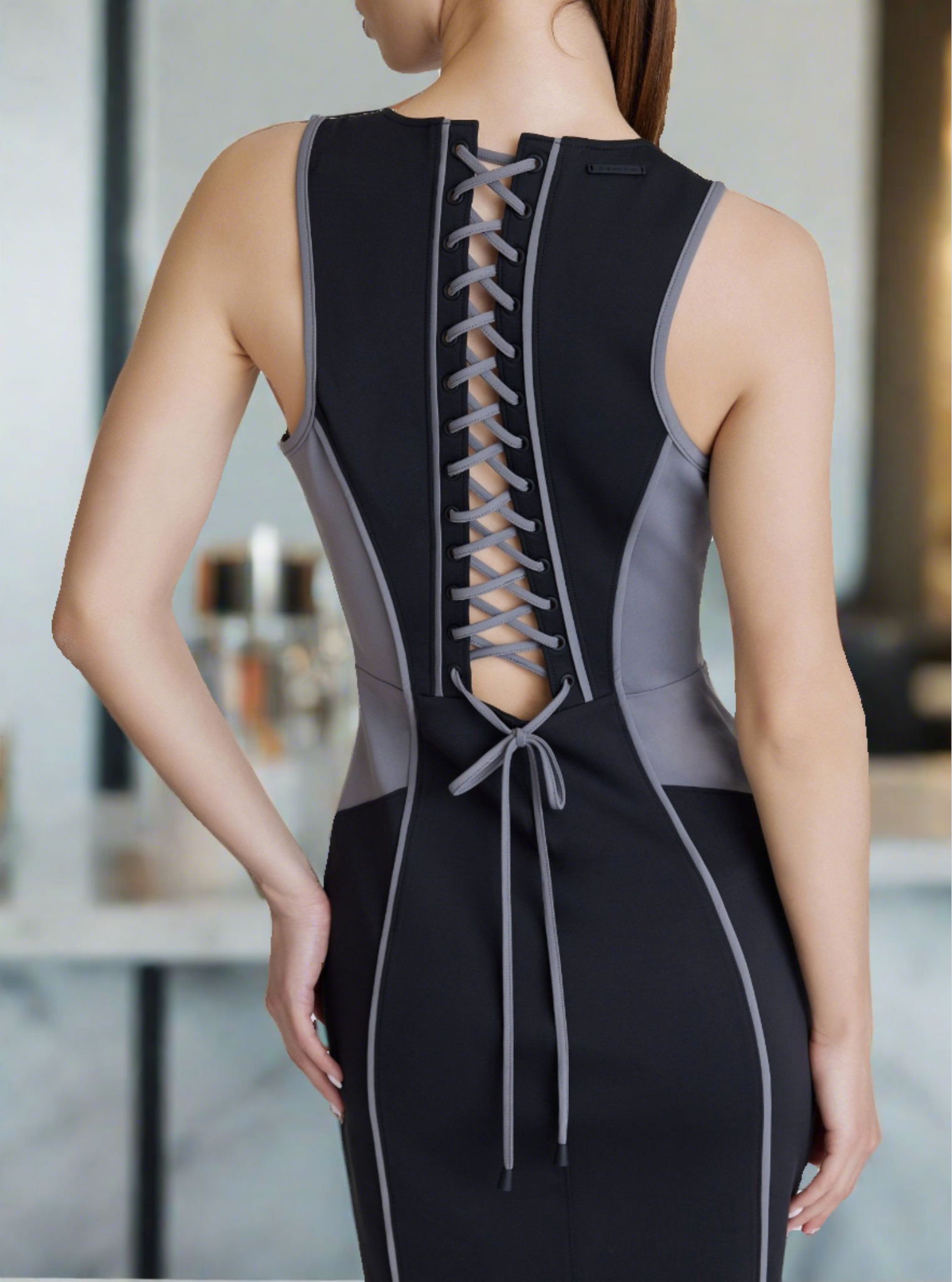 Lace Back Dress - Black Colorblock (JLS)