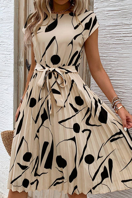 CWDMD2514_GEOMETRIC PRINT PLEATED DRESS