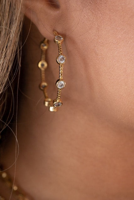 Gold Crystal Bezel Hoop Earrings – Elegant Shine, Effortless Glam