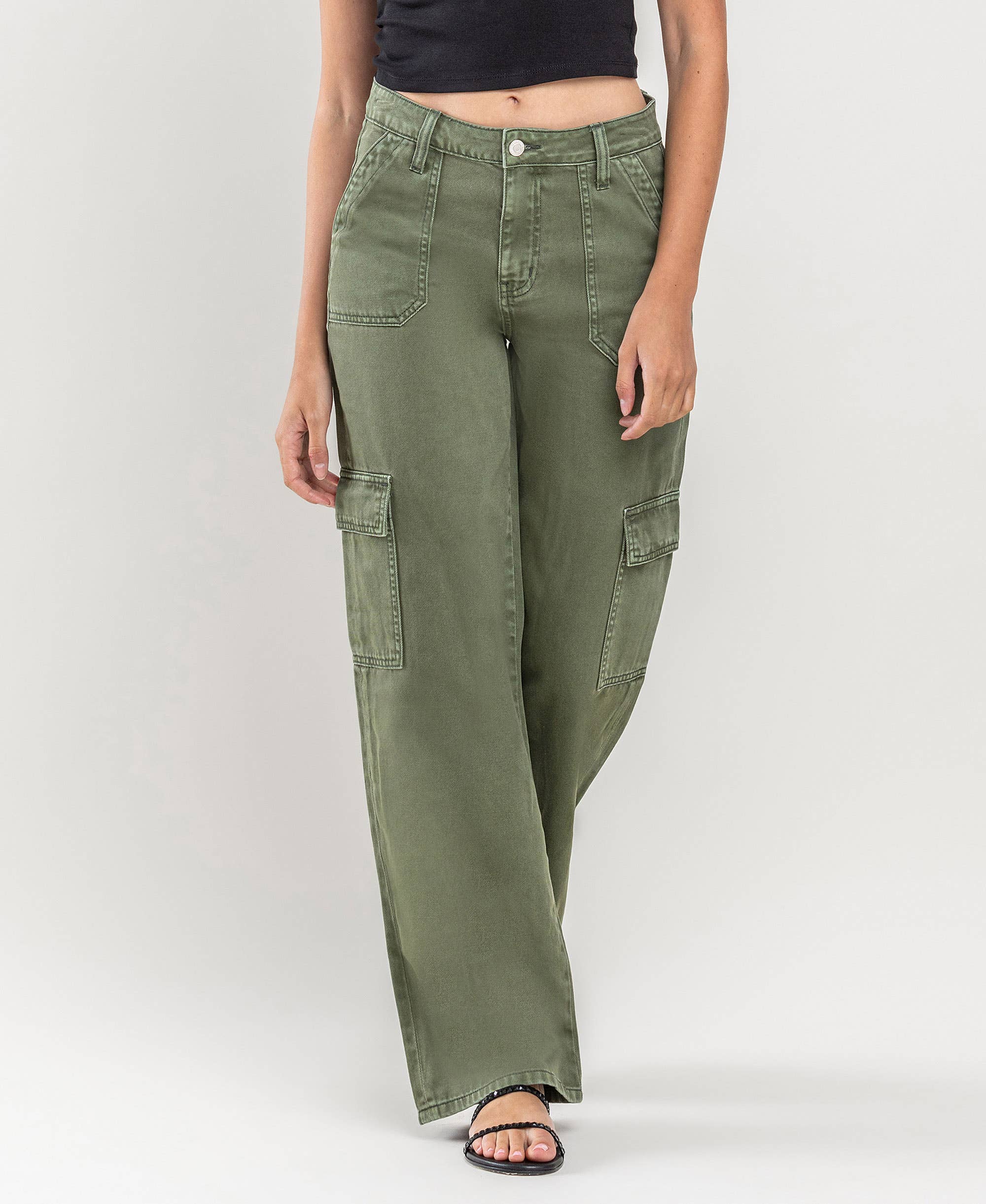 HIGH RISE UTILITY CARGO WIDE JEANS Vervet