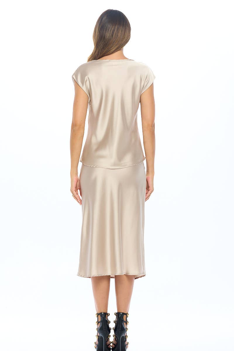 Solid Satin Top with Cowl Neck