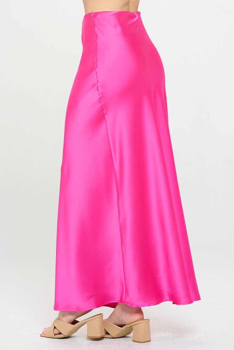Fuchsia Silky Satin Maxi Skirt