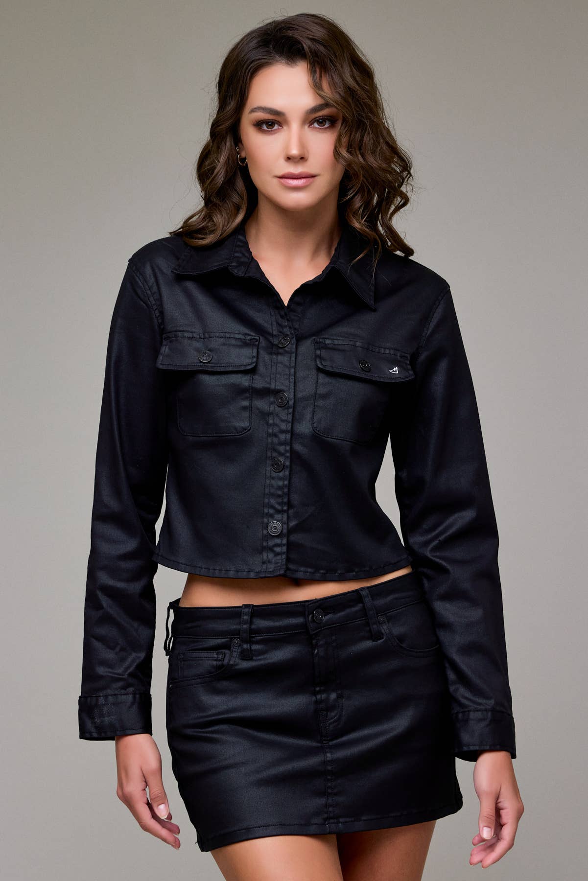 Coated Fitted Button Up Shirt