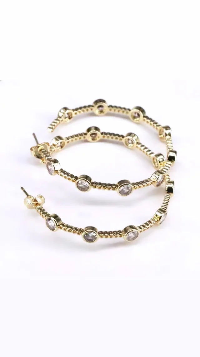 Gold Crystal Bezel Hoop Earrings – Elegant Shine, Effortless Glam