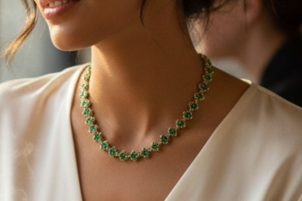 Emerald Clover Tennis Necklace