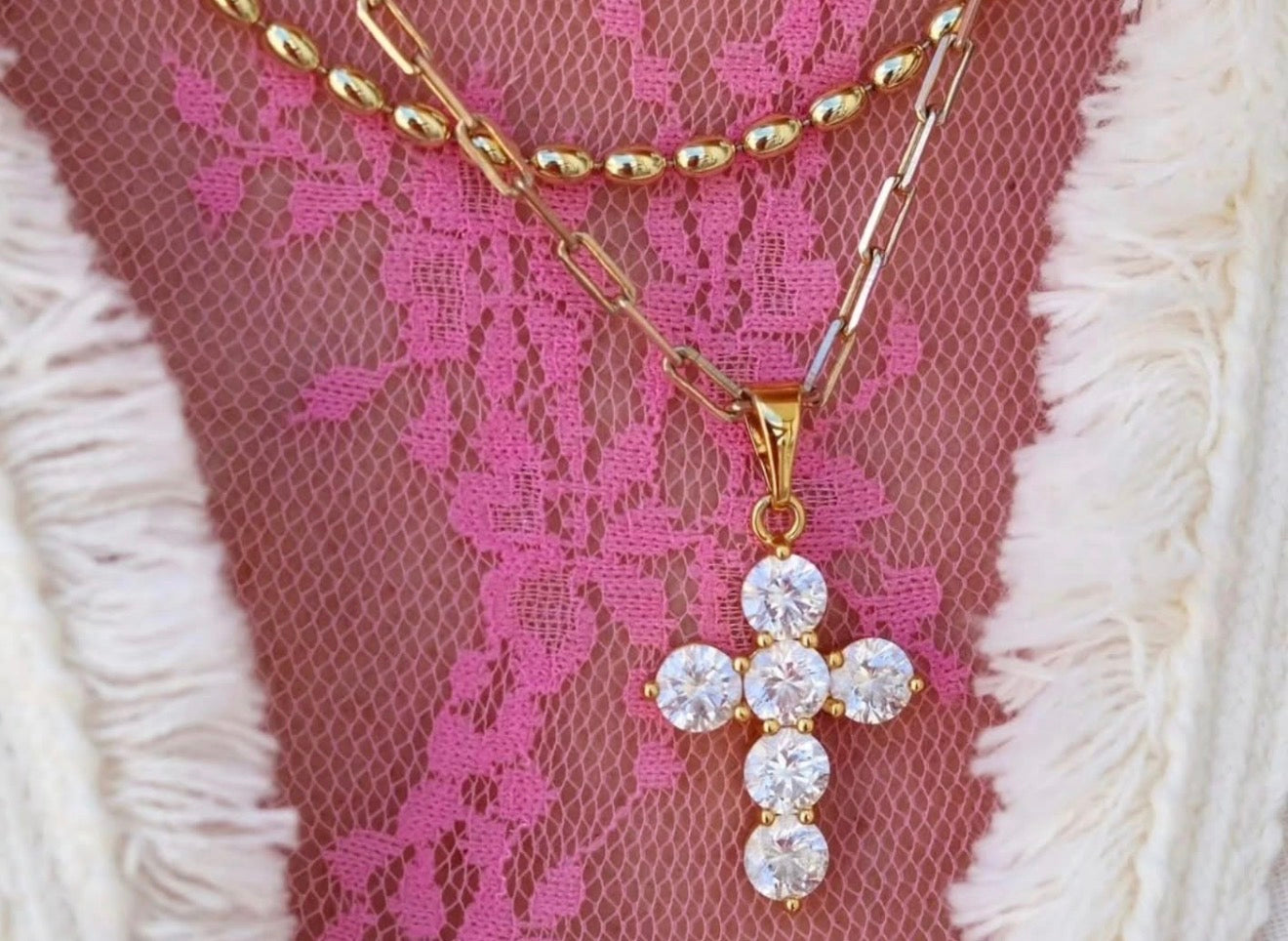 Gold Crystal Cross Pendant Necklace – Classic, Sparkling, & Meaningful