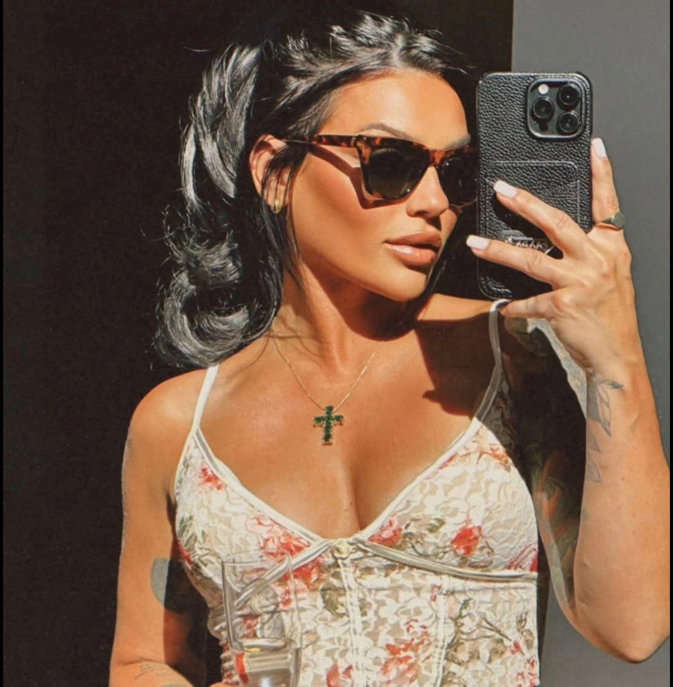 Emerald Teardrop Cross Pendant Necklace – Bold, Elegant, & Timeless