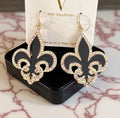 Rhinestone Fleur-de-Lis Statement Earrings