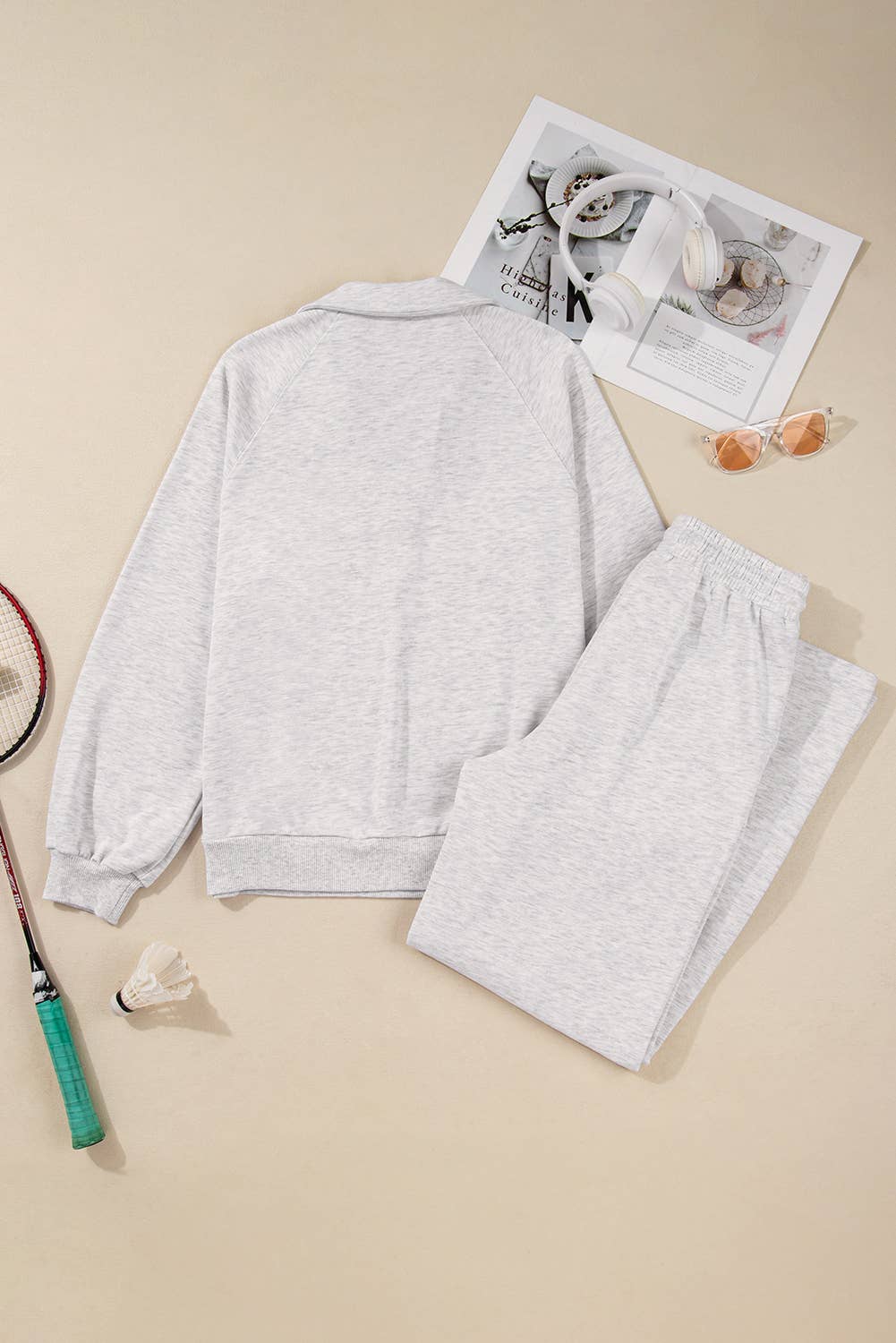 Polo Collar V Neck Pullover and Drawstring Sweatpants Set