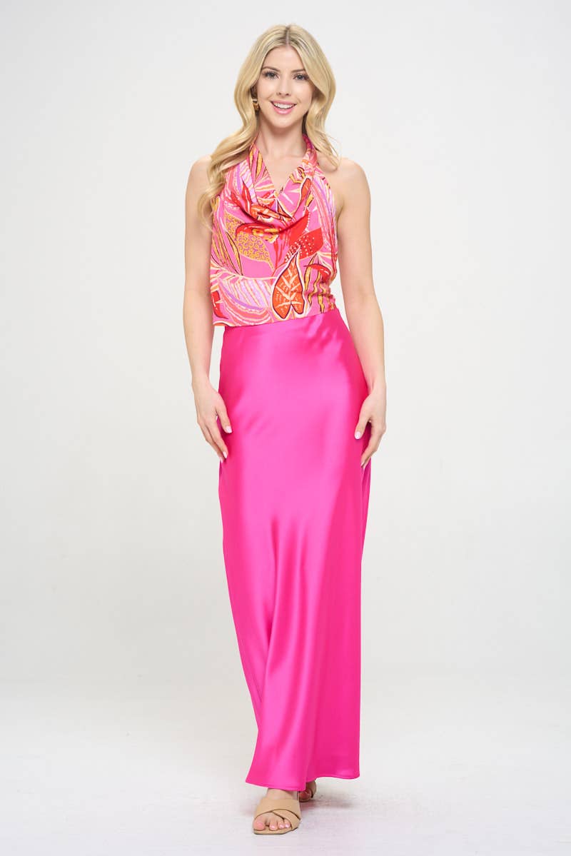 Fuchsia Silky Satin Maxi Skirt