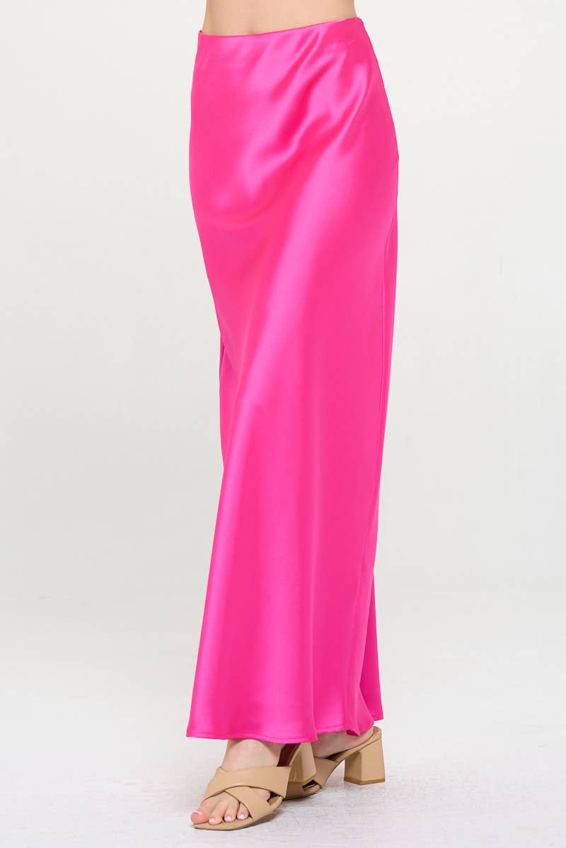 Fuchsia Silky Satin Maxi Skirt