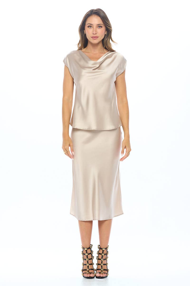 Solid Satin Top with Cowl Neck