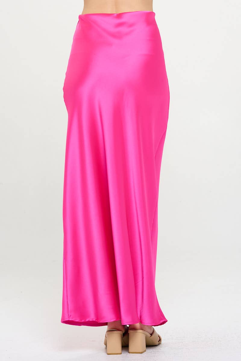 Fuchsia Silky Satin Maxi Skirt